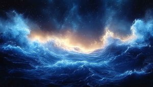 Ocean Wave Night Sky Art 4K Desktop Wallpaper Background
