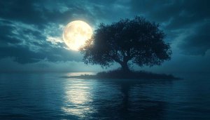 Full Moon Tree Ocean Mobile Wallpaper Tranquil Night 4K Desktop