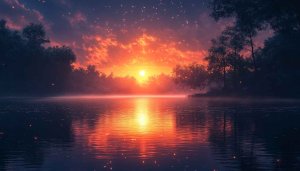 Fiery Sunset Lake 4K Desktop Background, Mobile Wallpaper Free