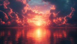 Fiery Red Sunset Ocean Scenery Mobile Wallpaper Free 4K