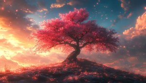 Fantasy Pink Blossom Tree Wallpaper, Dreamy Sky 4K Background