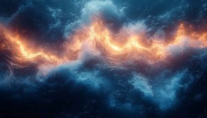 Fiery Ocean Waves Background Wallpaper, Blue Orange Sea Art