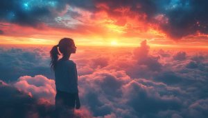 Dreamy Sunset Above Clouds Girl Silhouette Aesthetic Mobile Wallpaper