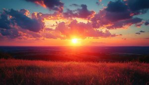 Fiery Sunset Meadow 4K Desktop Background Free Mobile Wallpaper