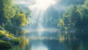 Lakeside Forest Sunlight 4K Desktop Background, Free Mobile Wallpaper