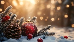 Festive Christmas Ornaments in Snow 4K Desktop Background Wallpaper