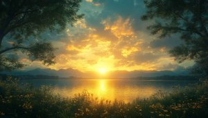 Golden Sunset Lake Mobile Wallpaper, Landscape Desktop Backgrounds 4K