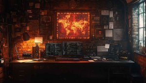 Dark Coder Room 4K Desktop Wallpaper, Hacking World Map Screen