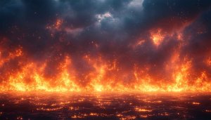 Burning Ocean Wallpaper, Fiery Sky Background, 4K Desktop Wallpaper