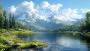 Snowy Mountain Lake 4K Desktop Background Landscape Mobile Wallpaper