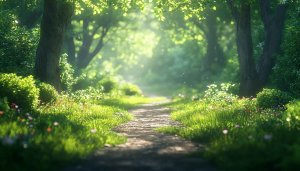 Sunlit Forest Path Wallpaper - Free Desktop and Mobile Background