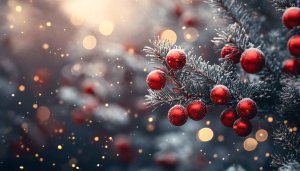 Festive Christmas Tree Red Ornaments 4K Desktop Wallpaper Background