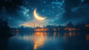 Ramadan Kareem Crescent Moon Night 4K Desktop Mobile Wallpaper