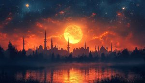 Ramadan Kareem Moonlit Night Wallpaper, Islamic Architecture Background Image
