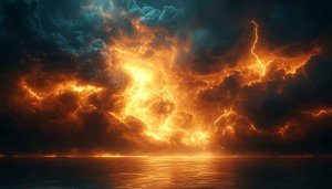 Fiery Storm Cloud 4K Desktop Wallpaper Dark Ocean Background