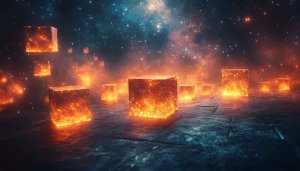Fiery Cubes Galaxy 4K Desktop Wallpaper, Futuristic Glowing Background