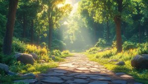 Sunlit Forest Path 4K Wallpaper for Desktop and Mobile