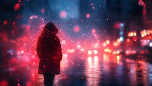 Rainy City Night Girl Silhouette 4K Desktop Mobile Wallpaper