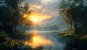 Golden Sunset River Landscape Mobile Wallpaper, 4K Nature Background