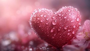 Pink Heart with Water Drops 4K Romantic Desktop Wallpaper