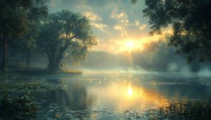 Foggy Lake Sunrise 4K Desktop Background Nature Mobile Wallpaper
