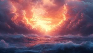 Ocean Waves Red Sky 4K Desktop Wallpaper Mobile Background
