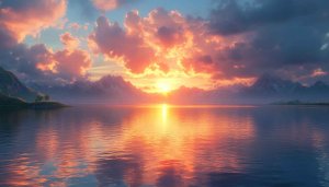 Fiery Sunset Lake Mountain Reflections Mobile Wallpaper 4K Background