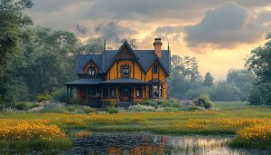 Victorian House 4K Desktop Wallpaper, Cottagecore Aesthetic Background