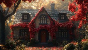 Autumn Cottagecore House 4K Wallpaper - Aesthetic Desktop Background