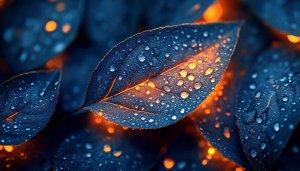Blue Leaf Dew Drops Aesthetic Wallpaper 4K Desktop Background