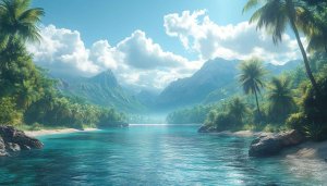 Tropical Beach Mountain Scenery 4K Desktop Background Mobile Wallpaper