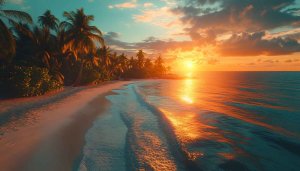 Sunset Beach Wallpaper 4K, Tropical Ocean Background, Free Mobile Image
