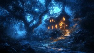 Fantasy Cottagecore House in Moonlight Mobile Wallpaper, 4K Desktop Background