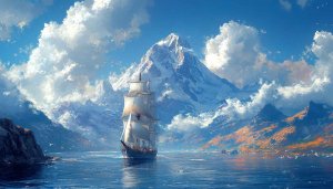 Tall Ship Sailing 4K Wallpaper, Mountain and Sea View Background