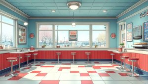 Retro Diner Wallpaper, Vintage American Diner Interior, Desktop Background