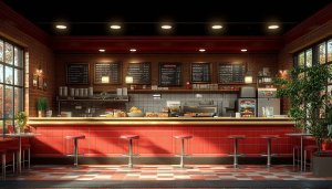 Retro Diner Restaurant Interior 4K Desktop Background Free Wallpaper