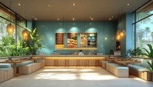 Tropical Cafe Interior Design HD Desktop Background Free Wallpaper