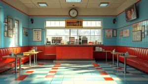 Retro Diner Interior Wallpaper: Classic American Restaurant 4K Background