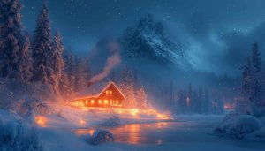 Winter Cabin Scene Wallpaper for 4K Desktop Background Free