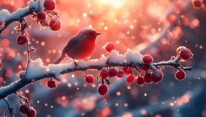 Winter Robin Bird Snowy Branch Mobile and Desktop Wallpaper
