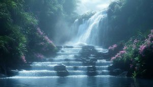 Serene Waterfall Scenery Mobile Background, Nature Landscape 4K Wallpaper