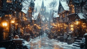Harry Potter Diagon Alley Winter Christmas Lights Desktop Wallpaper