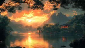 Japanese Landscape 4K Desktop Background Sunset Reflection Mobile Wallpaper
