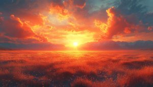 Fiery Sunset Field Mobile Wallpaper, Orange Sky Desktop Background 4K