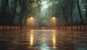 Misty Forest Basketball Court Wallpaper, 4K Mobile Background, Free Download
