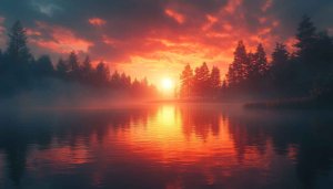 Fiery Sunset Lake Reflection Wallpaper for Desktop and Mobile Background