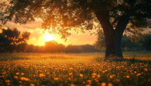 Golden Sunset Meadow 4K Desktop Wallpaper, Free Nature Background