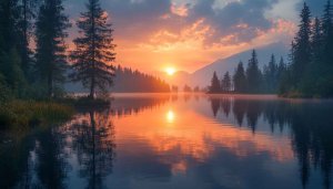 Lake Sunrise Scenery 4K Desktop Wallpaper Free Mobile Background