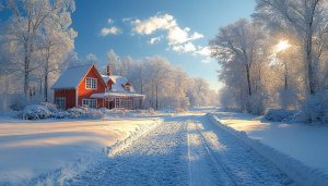 Winter Snow Landscape House 4K Desktop Background Mobile Wallpaper