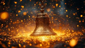 Golden Bell Sparkles Backgrounds, Christmas Decoration, 4K Mobile Wallpaper